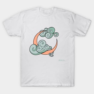 Minimalistic Art Nouveau Clouds and Moon T-Shirt